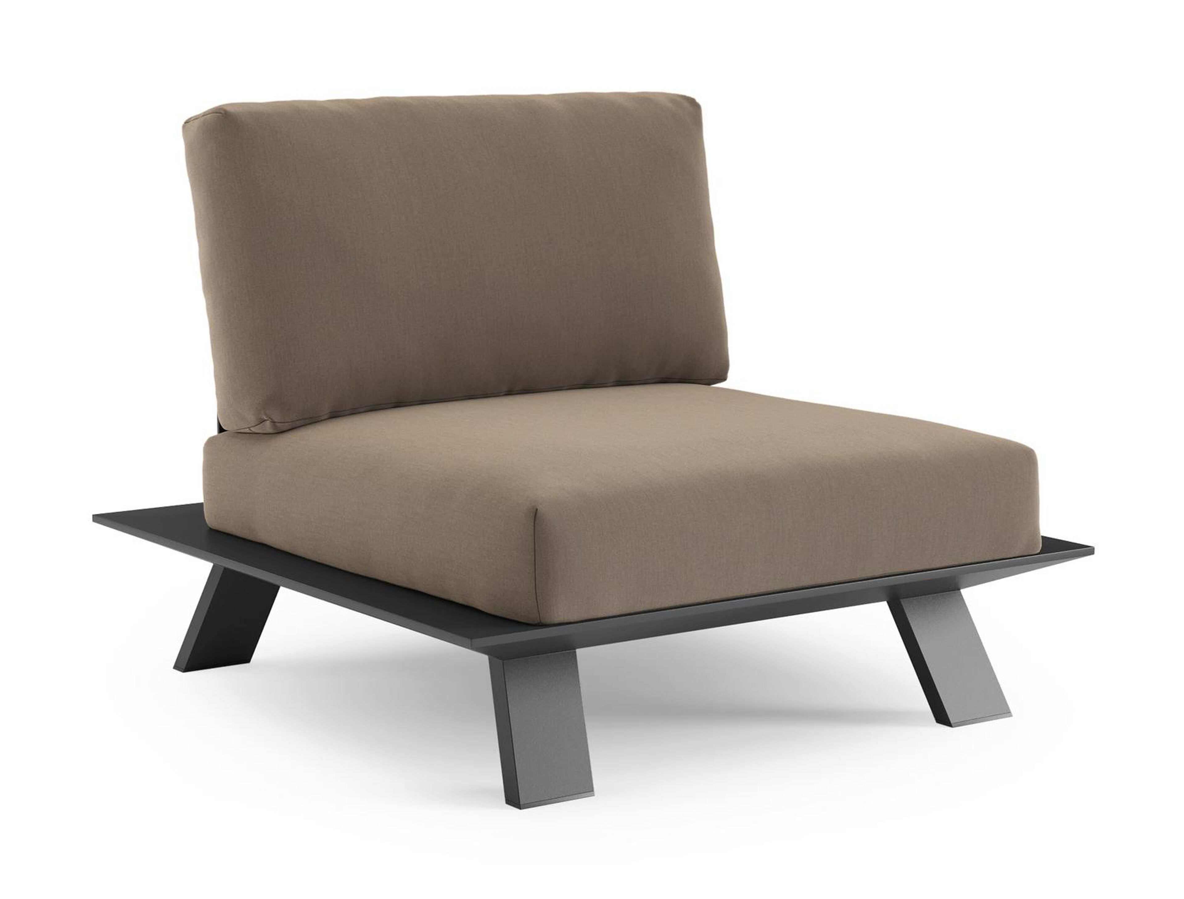 Fauteuil de jardin Cesano en aluminium noir et coussin en all weather Sunbrella® luxe natte heather grey