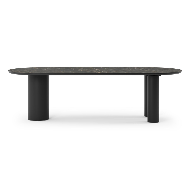 Organo tuintafel ovaal in zwart aluminium en volkeramiek  black obsession - L 260 x B 100 x H 74 cm