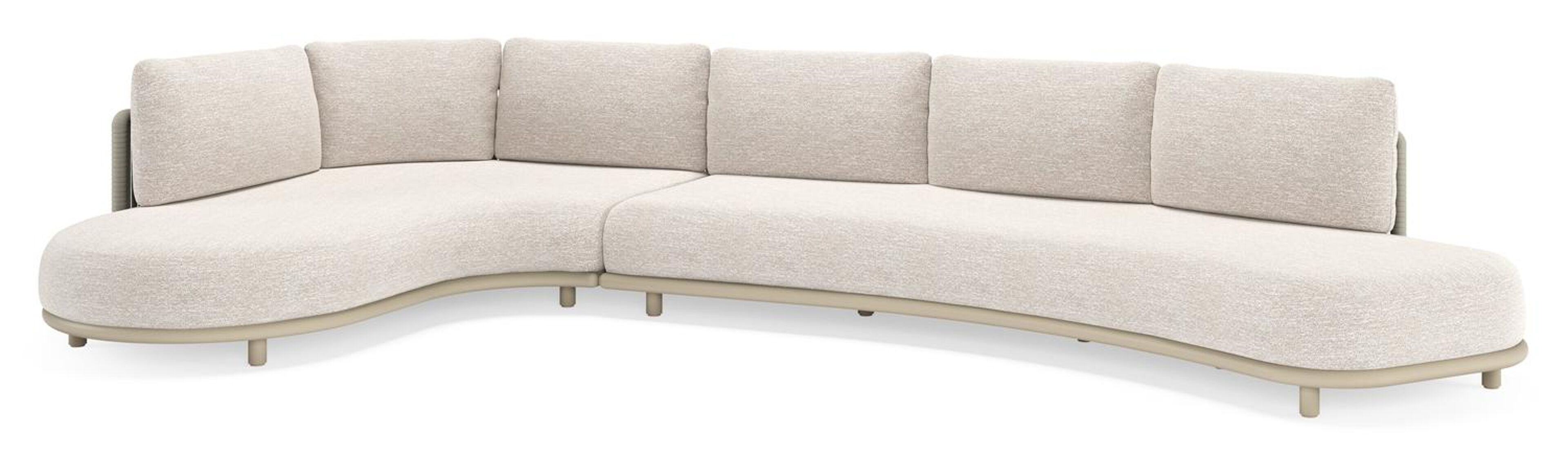 Lomano loungehoek in beige aluminium en beige verticaal geweven luxe vlakke rope met Tundra Sand all weather sunbrellaÂ® luxe