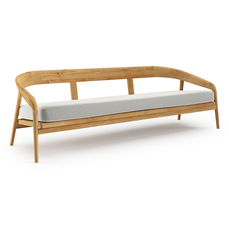 Canapé de jardin Lacrima en teck et coussin en all weather Sunbrella® luxe lopi ash
