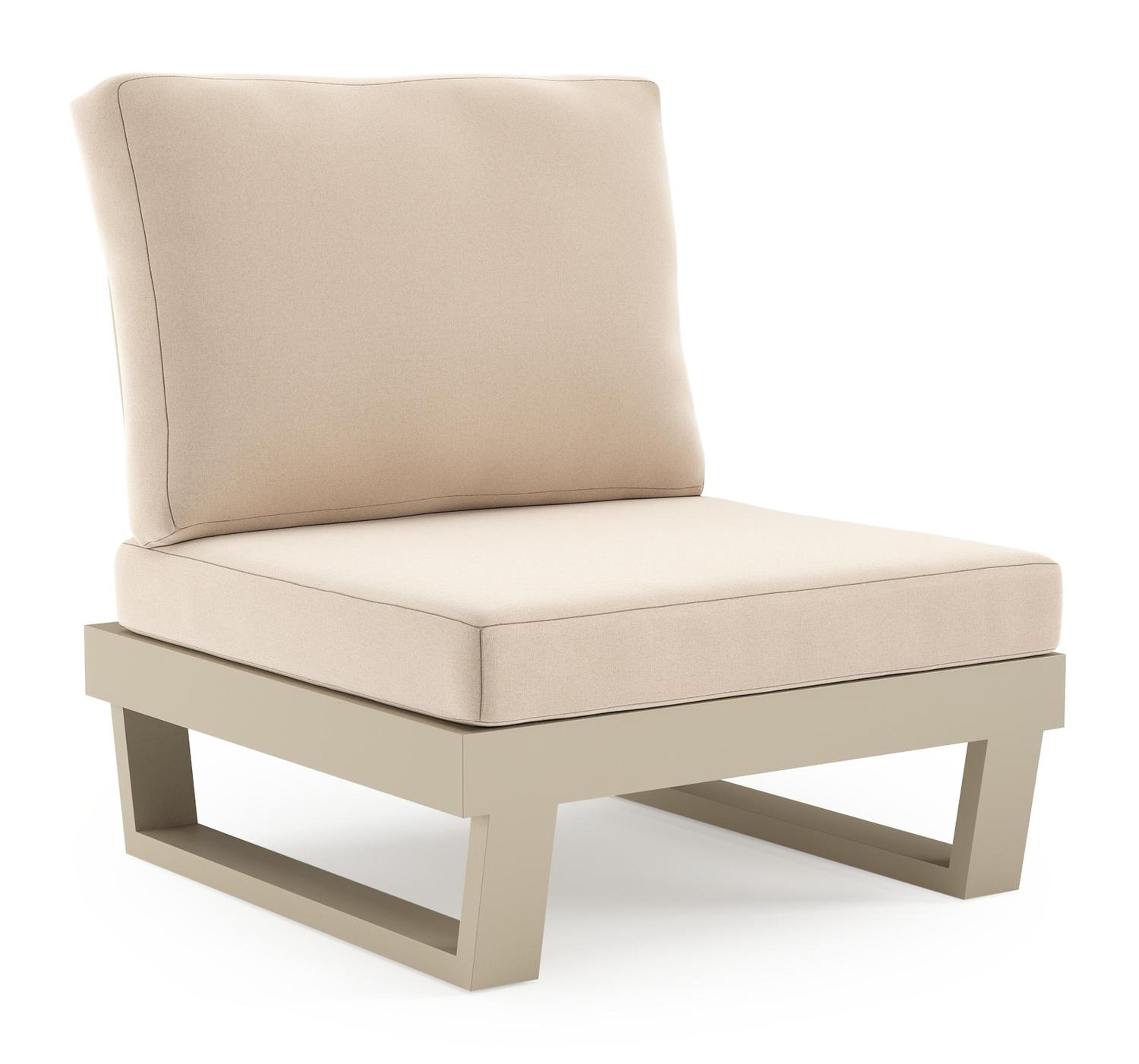 Modica loungestoel in beige aluminium met natte linen chalk all weather sunbrella premium kussen