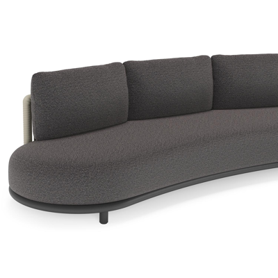 Canapé de jardin Lomano en aluminium noir et corde luxe plate tissée verticalement beige et coussins en all weather solica Firenze Tunder