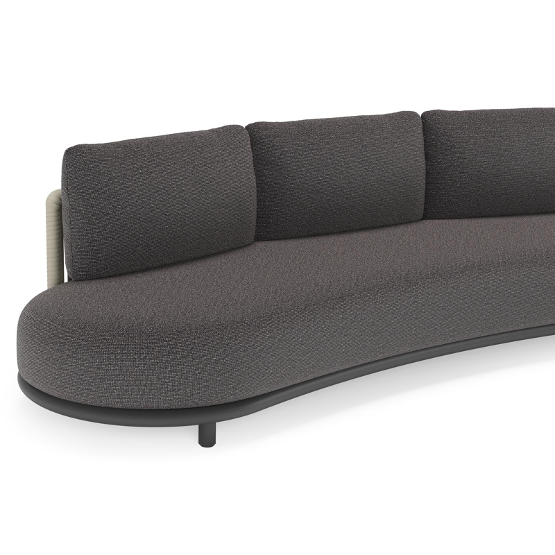 Canapé de jardin Lomano en aluminium noir et corde luxe plate tissée verticalement beige et coussins en all weather solica Firenze Tunder