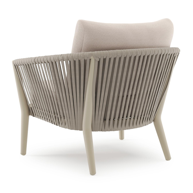 Orso loungestoel in beige aluminium en beige verticaal geweven luxe vlakke rope met Wander Pilat all weather sunbrella® luxe kussen