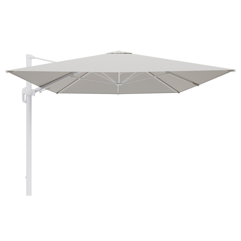 Rufina zweefparasol tiltfunctie in wit aluminium en parasoldoek in All Weather Sunbrella® Luxe Lopi Marble  - L1 400 x L2 300 cm (zonder voet)