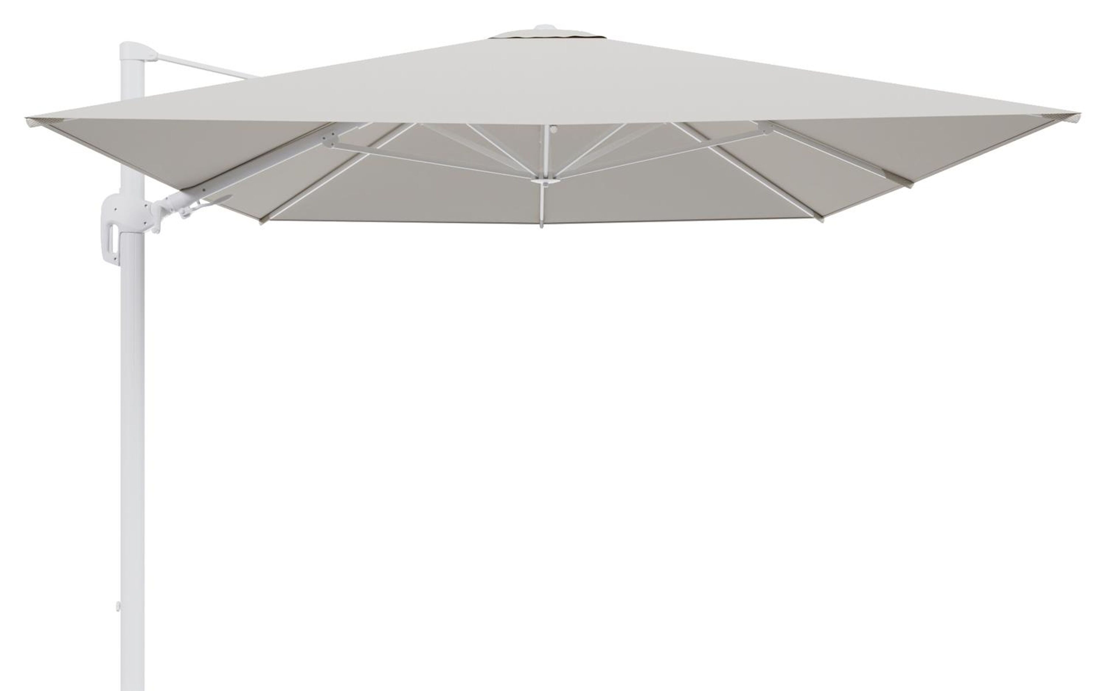 Rufina zweefparasol tiltfunctie in wit aluminium en parasoldoek in All Weather Sunbrella® Luxe Lopi Marble  - L1 400 x L2 300 cm (zonder voet)