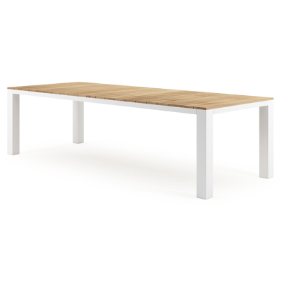 Nano tuintafel in wit aluminium en teak - L 280 x B 110 x H 75 cm