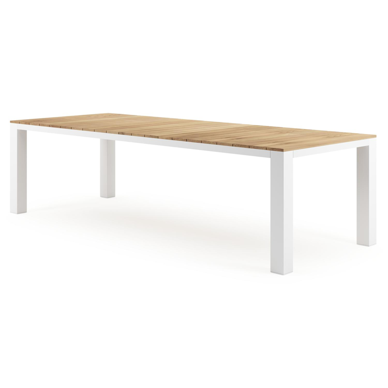 Nano tuintafel in wit aluminium en teak - L 280 x B 110 x H 75 cm