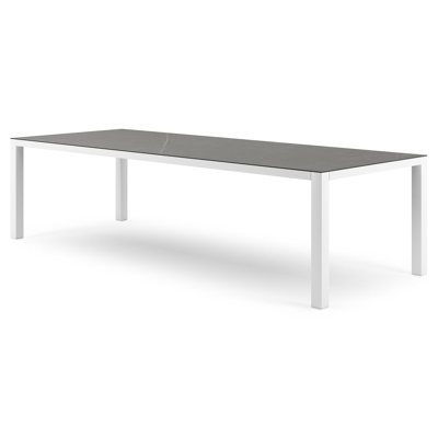 Table de jardin Como en aluminium blanc et céramique pleine Calatorao - Lg. 280 x Lrg. 110 x Haut. 75 cm