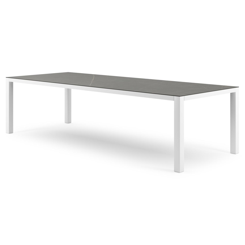 Table de jardin Como en aluminium blanc et céramique pleine Calatorao - Lg. 280 x Lrg. 110 x Haut. 75 cm