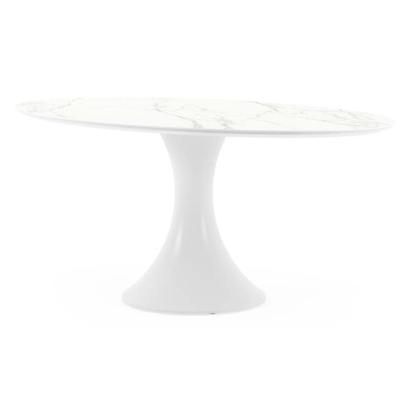 Fano tuintafel ovaal in wit aluminium en volkeramiek calacatta - L 180 x B 110 x H 75 cm