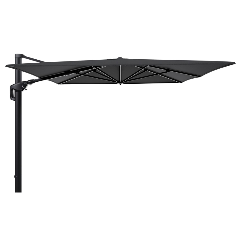 Parasol pendant Minore avec fonction tilt en aluminium noir et toile de parasol en All Weather Sunbrella® Luxe Chartres Sooty - Lg.1 400 x Lg.2 300 cm (sans pied de parasol)