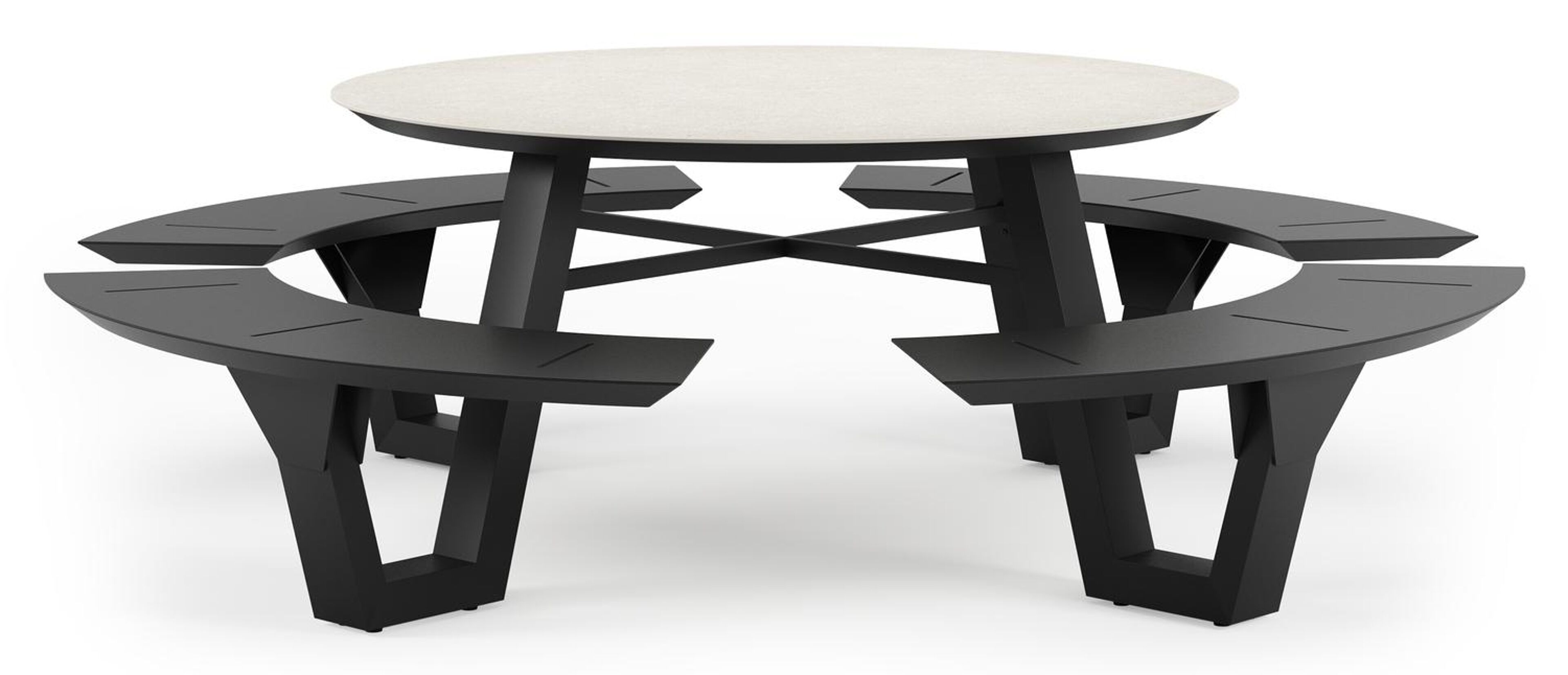 Table de pique-nique Rondino en aluminium noir et céramique pleine - Dia. 236 x H 71,5 cm