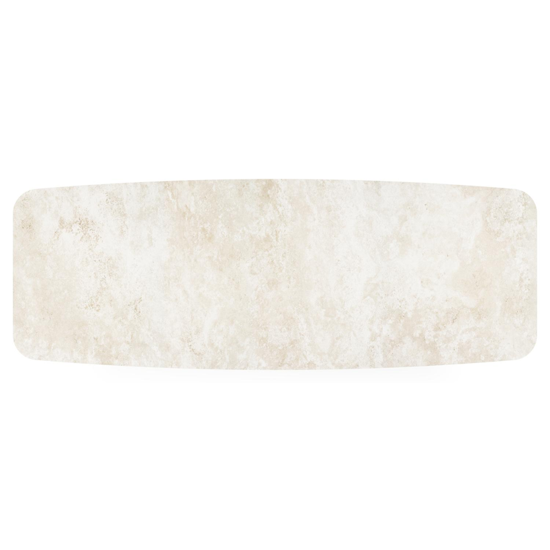 Table de jardin Pagino forme de bateau en aluminium noir et céramique pleine Rapolano Lg. 315 x Lrg. 115 cm