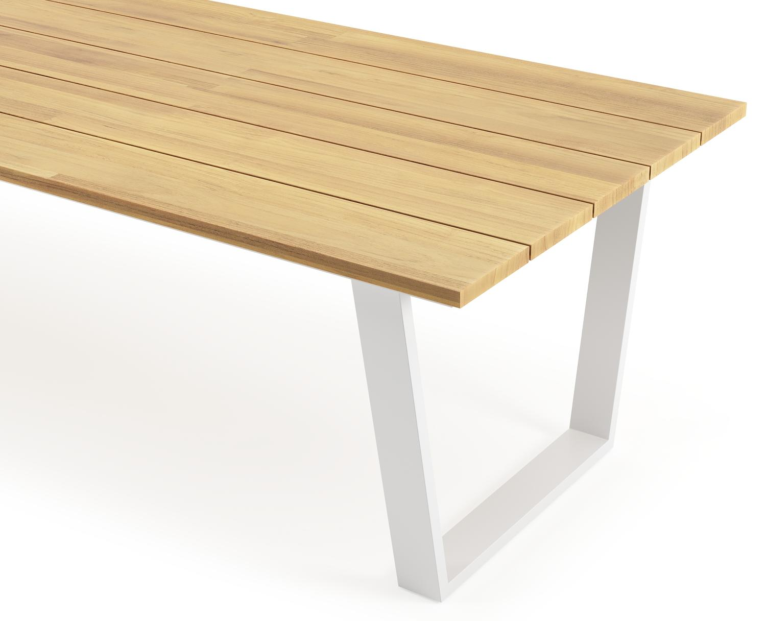 Pagino tuintafel rechthoekig in wit aluminium en teak - L 340 x B 110 x H 73,5 cm