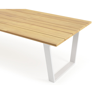 Table de jardin Pagino rectangulaire en aluminium blanc et teck - Lg, 340 x Lrg, 110 x Haut, 73,5 cm