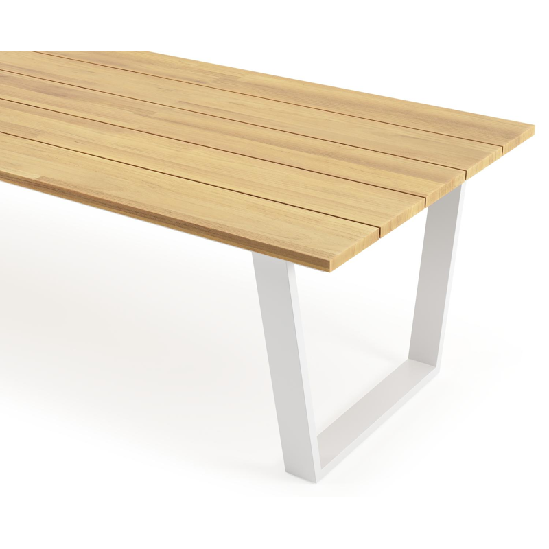 Pagino tuintafel rechthoekig in wit aluminium en teak - L 340 x B 110 x H 73,5 cm