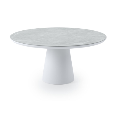 Donato tuintafel in wit aluminium en volkeramiek zaha stone - Dia. 148 x H 76 cm