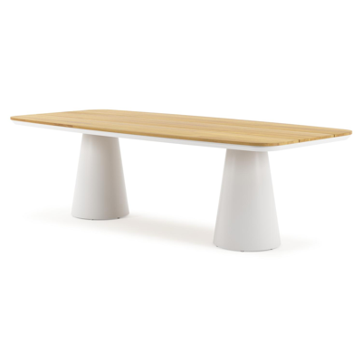 Donato tuintafel in wit aluminium en teak - L 255 x B 115 x H 75 cm