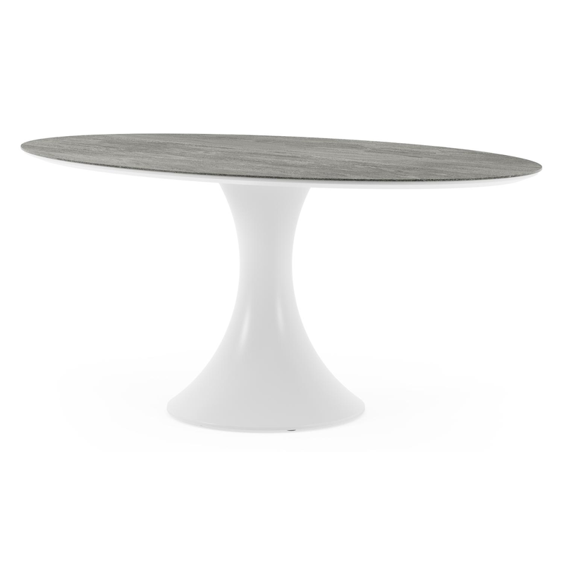 Table de jardin Fano ovale en aluminium blanc et céramique pleine Aspen Grey - Lg. 180 x Lrg. 110 x Haut. 75 cm