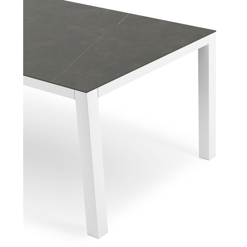Table de jardin Como rectangulaire en aluminium blanc et céramique pleine Calatorao - Lg. 200 x Lrg. 100 x Haut. 75 cm