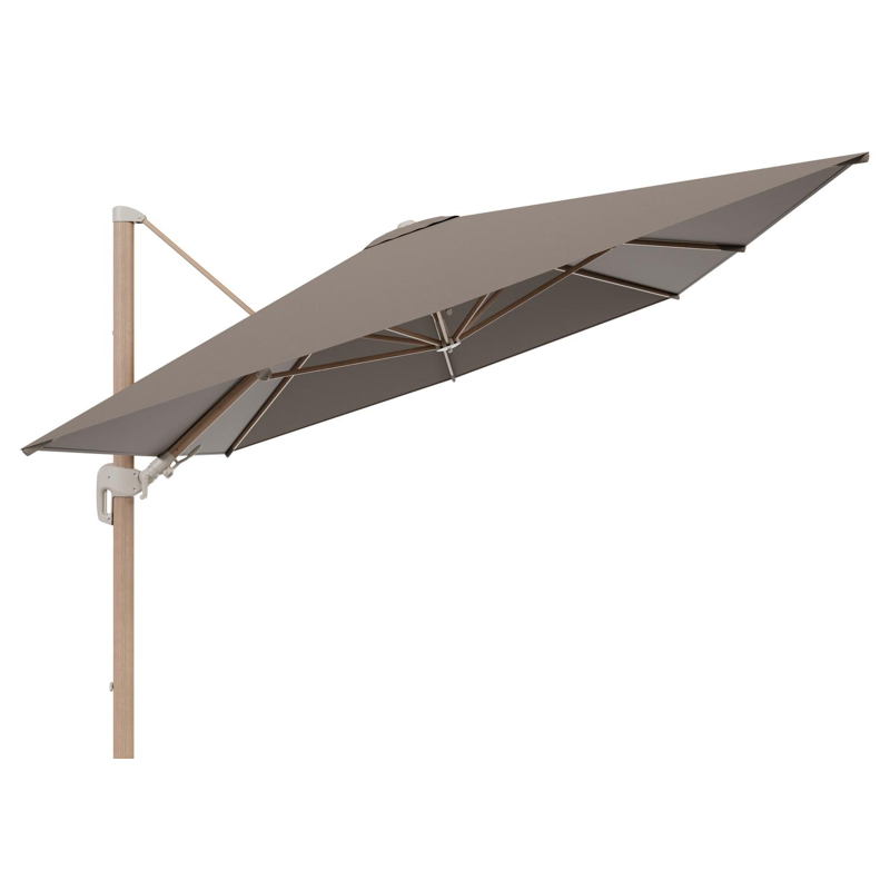 Rufina zweefparasol tiltfunctie in houtlook aluminium en parasoldoek in All Weather Sunbrella® Luxe Natte Heather Grey - L1 400 x L2 300 cm (zonder voet) (zonder voet)