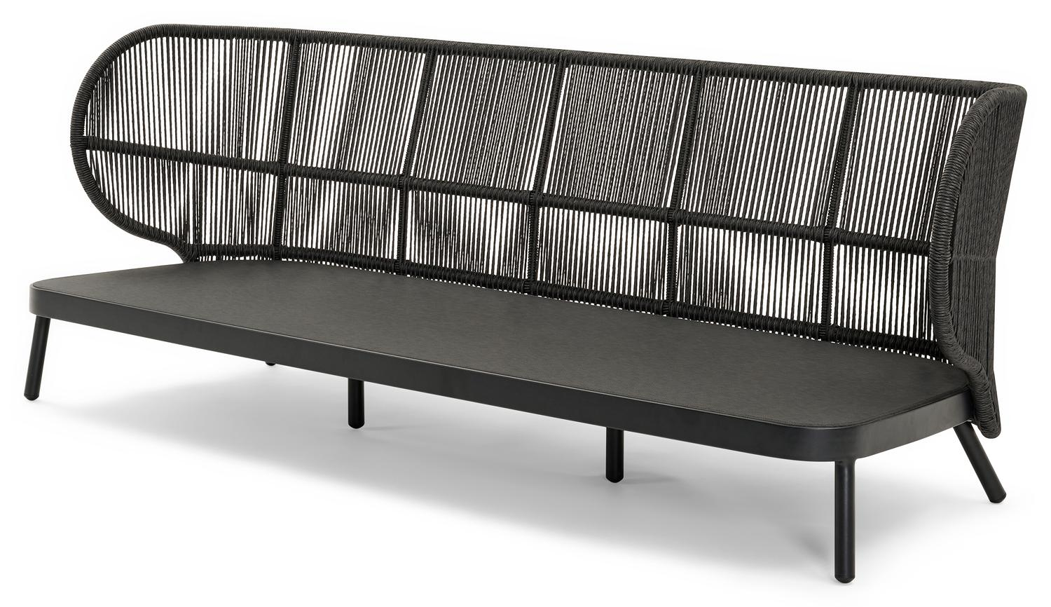 Lugano loungeset in zwart aluminium en zwart gedraaide ronde wicker met catania black all weather cosytica kussens