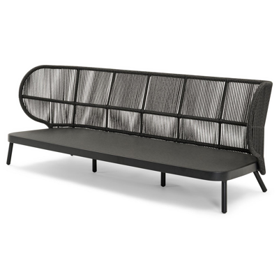 Lugano loungeset in zwart aluminium en zwart gedraaide ronde wicker met catania black all weather cosytica kussens