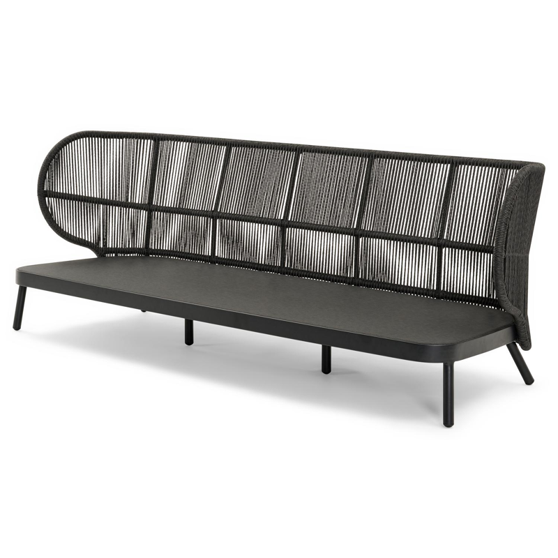 Lugano loungeset in zwart aluminium en zwart gedraaide ronde wicker met catania black all weather cosytica kussens
