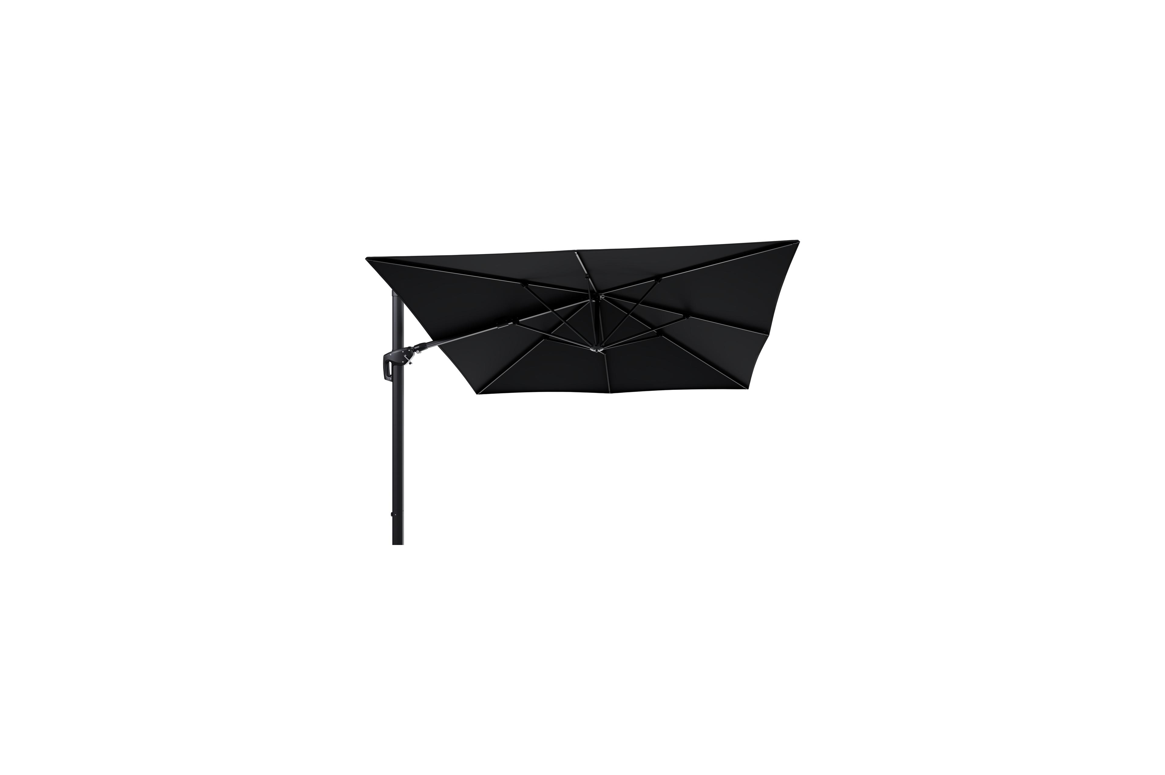 Minore zweefparasol met tiltfunctie in zwart aluminium met zwart sunbrella® premium parasoldoek - L1 350 x L2 350 cm (zonder voet)
