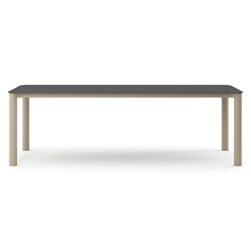 Table de jardin Orso rectangulaire arrondi en aluminium beige et céramique pleine Nero Black - Lg. 240 x Lrg. 100 x Haut. 74.5 cm