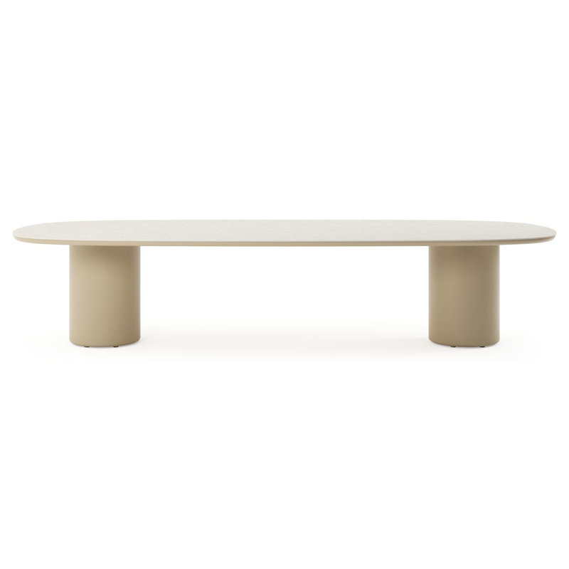 Amico low dining tuintafel bombo in beige aluminium en volkeramiek Shilin - L 320 x B 130 x H 61 cm