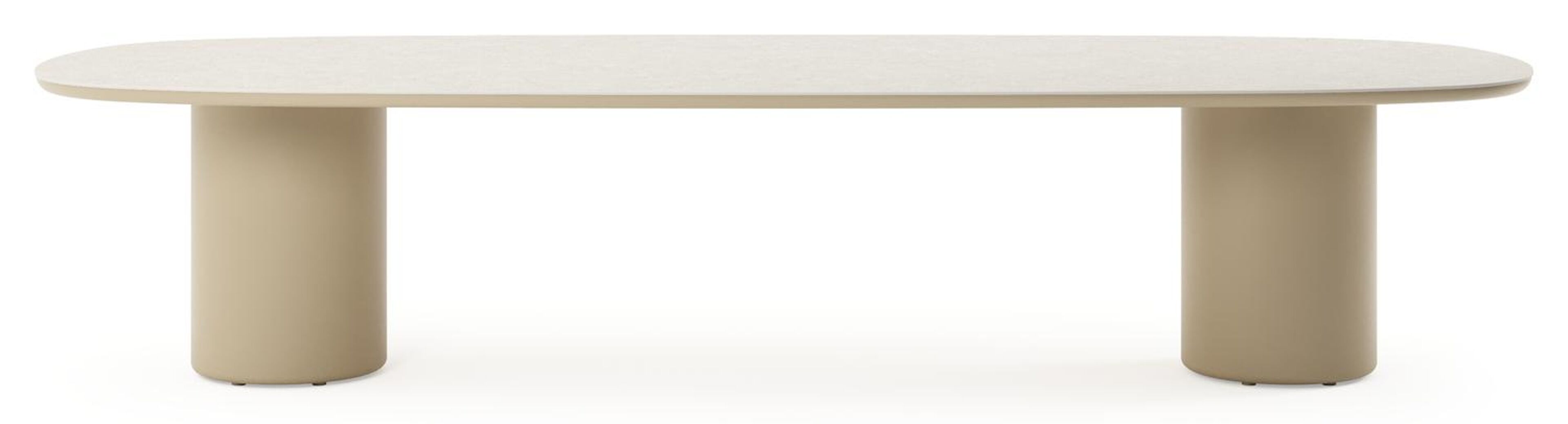 Table de jardin low dining Amico bombo en aluminium beige et céramique pleine Shilin - Lg. 320 x Lrg. 130 x Haut. 61 cm