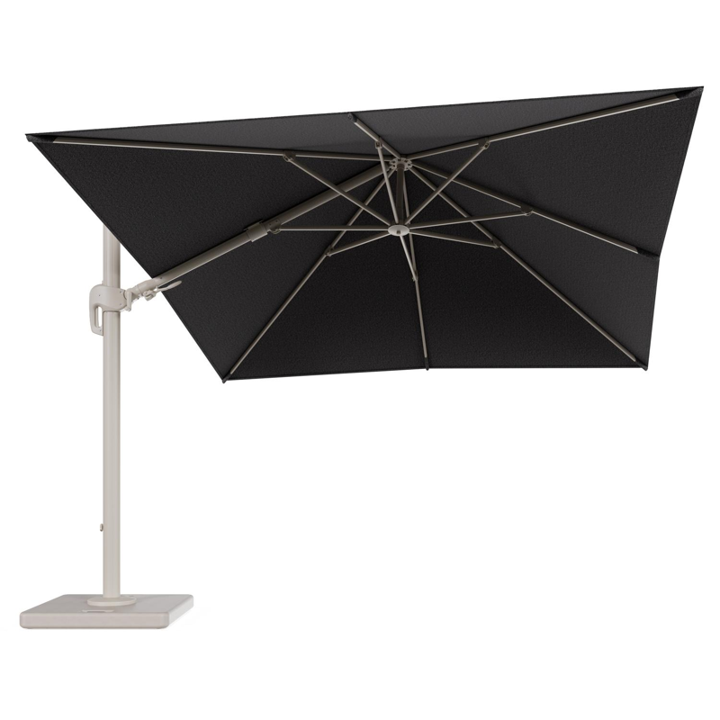 Parasol pendant Rufina avec fonction tilt en aluminium beige et toile de parasol en All Weather Solica Firenze Tunder - Lg.1 300 x Lg.2 300 cm avec pied de parasol Lapido 120 kg