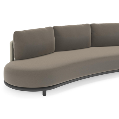 Lomano loungebank in zwart aluminium en beige verticaal geweven luxe vlakke rope met Natte Carbon Beige all weather sunbrella® luxe