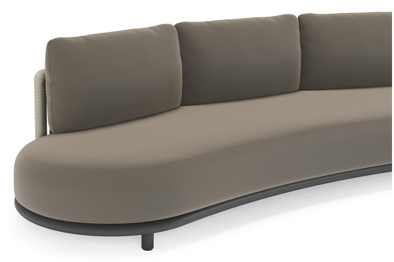 Lomano loungebank in zwart aluminium en beige verticaal geweven luxe vlakke rope met Natte Carbon Beige all weather sunbrella® luxe