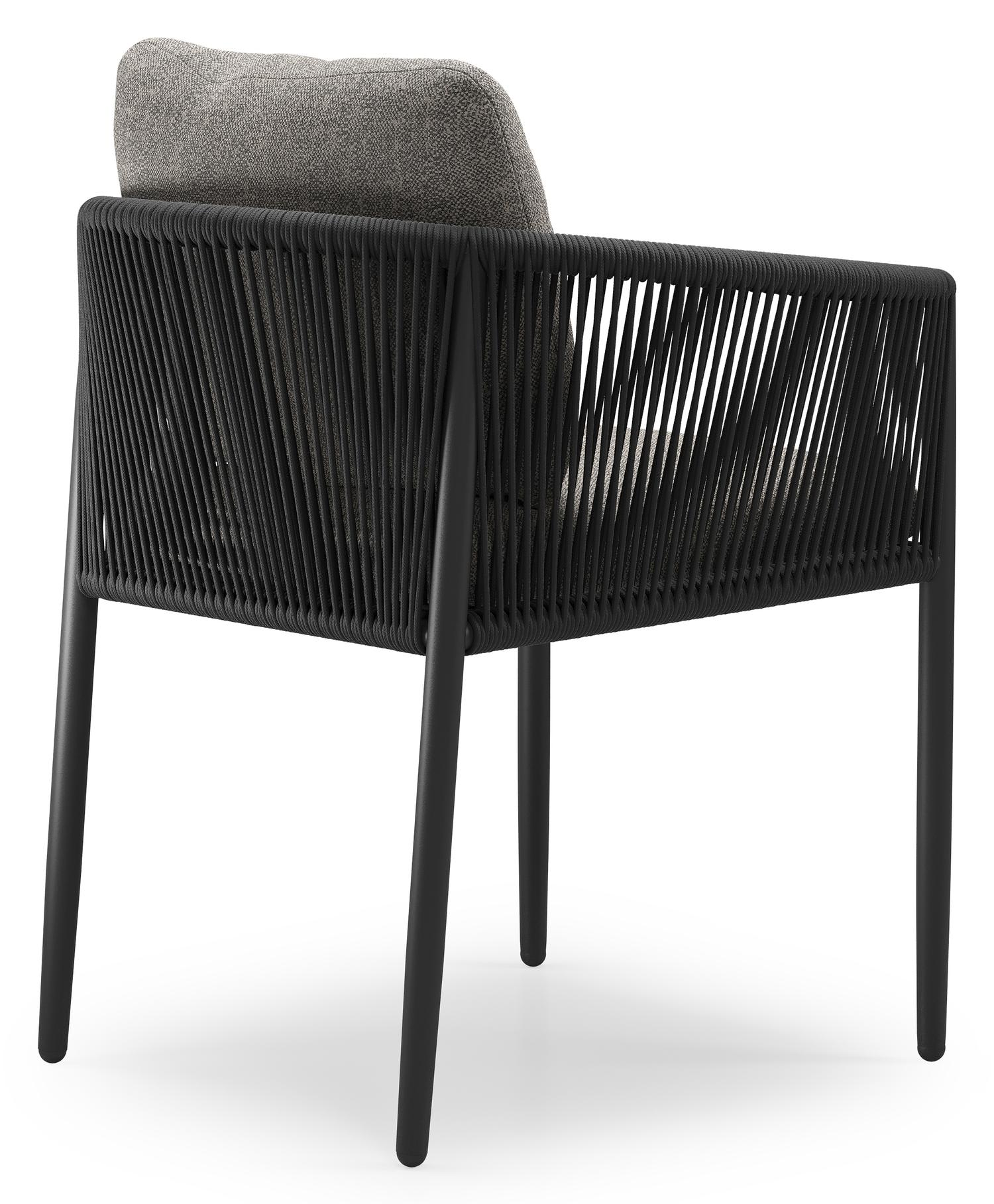 Chaise de jardin Organo en aluminium beige et corde ronde tissée verticalement beige avec coussin en All Weather Sunbrella® Luxe Chartres Drizzle