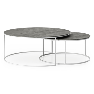 Fano loungetafels in wit aluminium en aspen grey volkeramiek - Dia. 85/65 X H 35/30 cm
