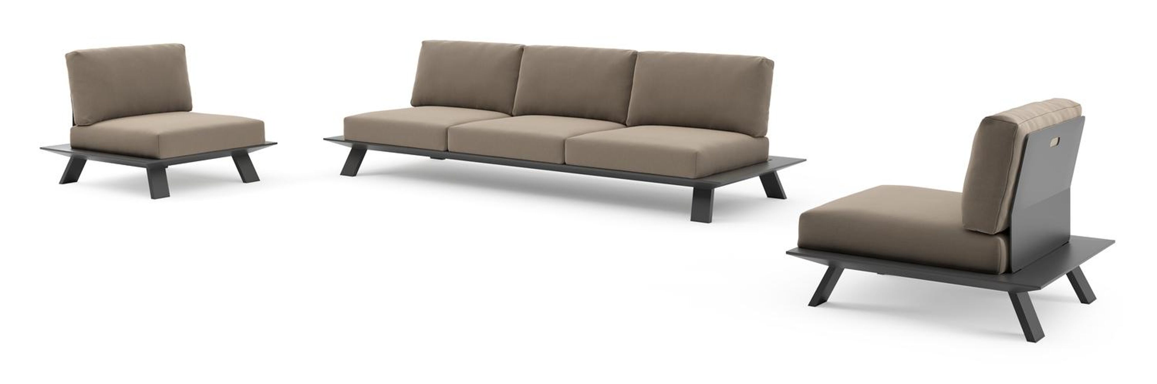 Salon de jardin Cesano en aluminium noir et coussin en all weather Sunbrella® luxe natte heather grey