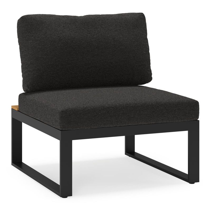 Merida loungestoel in zwart aluminium en polywood met zwart weather+ softtouch kussens