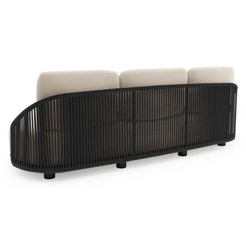 Vadelo loungebank in zwart aluminium en zwart verticaal geweven ronde rope met lopi antique all weather sunbrella® luxe kussen