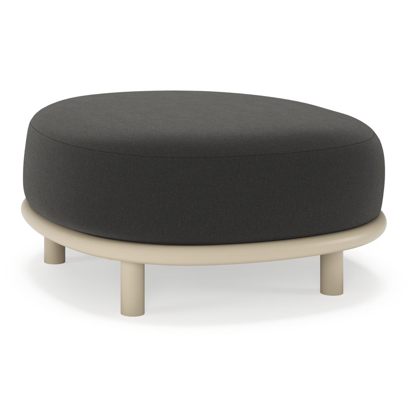 Pouf Lupino en aluminium beige et coussin en all weather sunbrella® luxe natte sooty