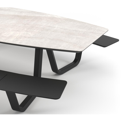 Forno picknicktafel bootvorm in zwart aluminium en volkeramiek Taj Mahal - L 280 x B 192 x H 72 cm