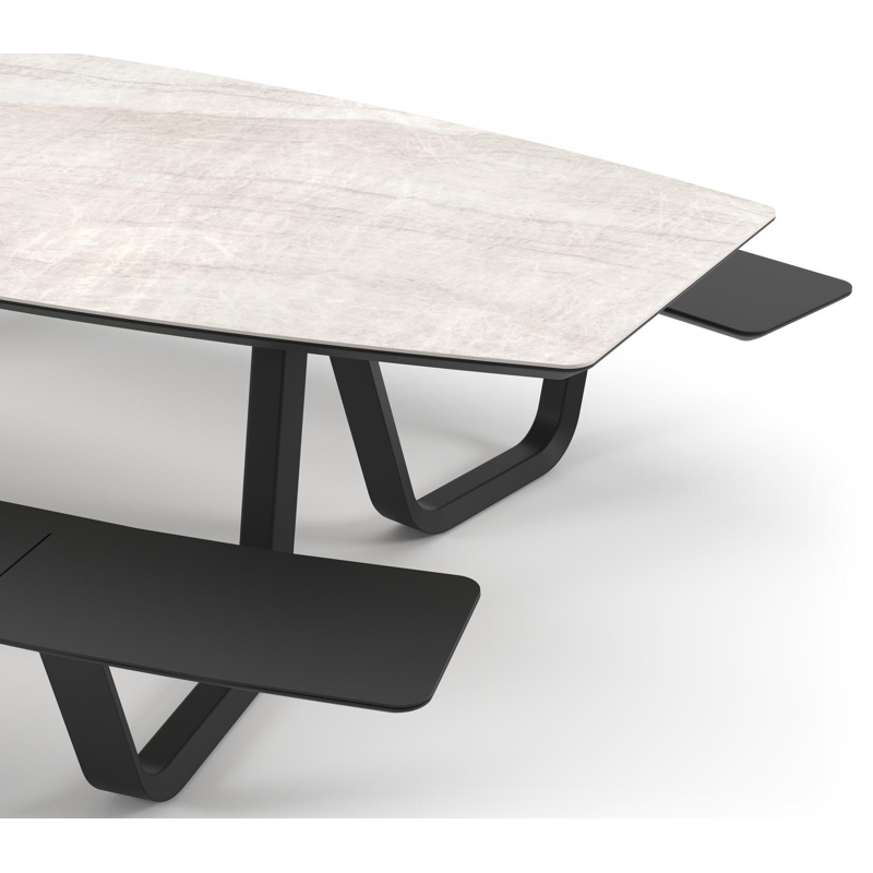 Forno picknicktafel bootvorm in zwart aluminium en volkeramiek Taj Mahal - L 280 x B 192 x H 72 cm