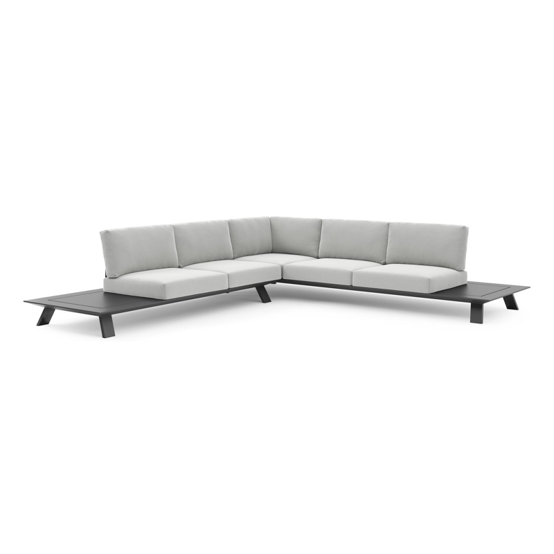 Cesano loungehoek in zwart aluminium met natte grey chine all weather Sunbrella® luxe kussen