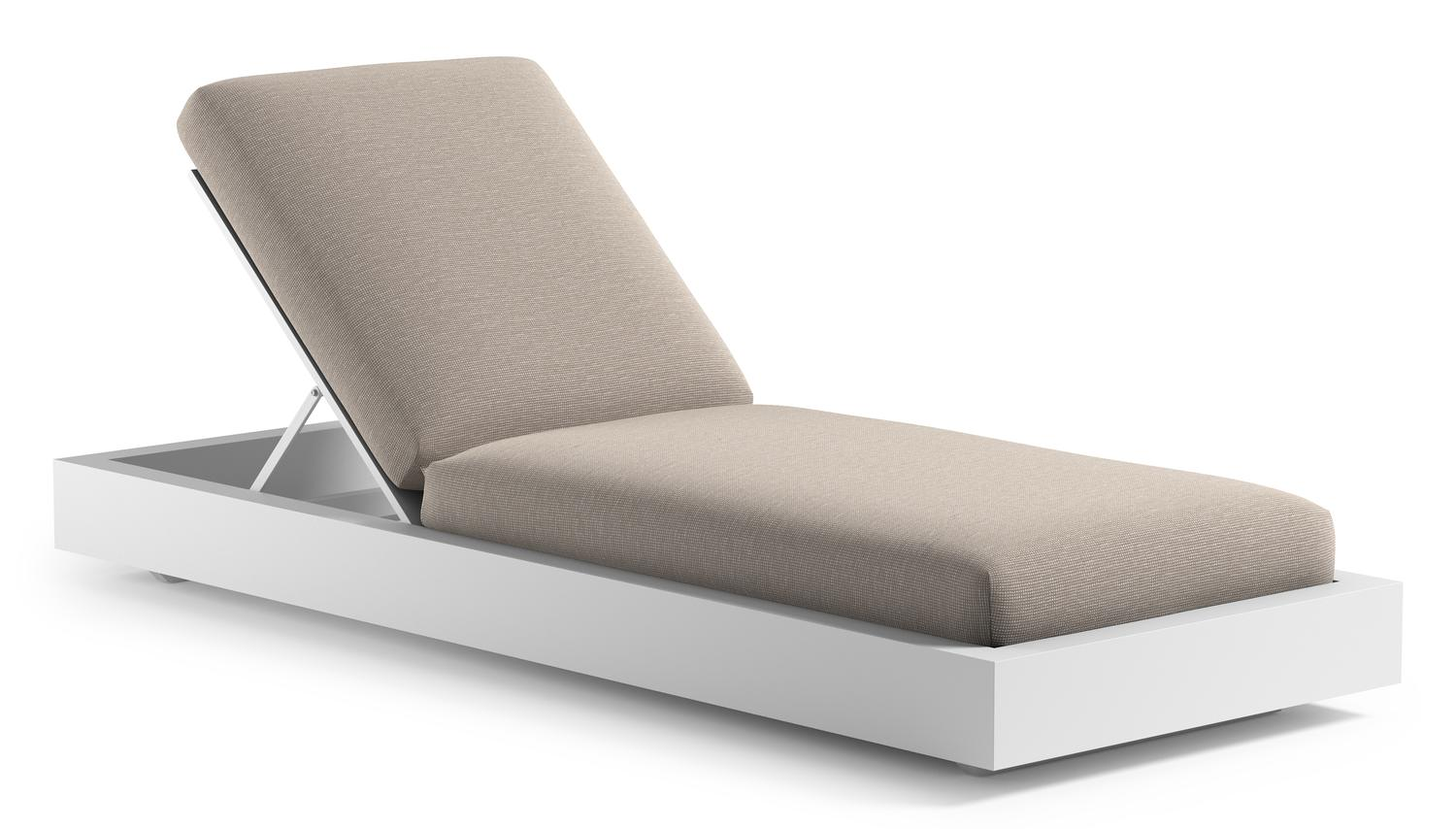 Como verstelbaar ligbed in wit aluminium met slow farafra all weather Sunbrella® luxe kussen