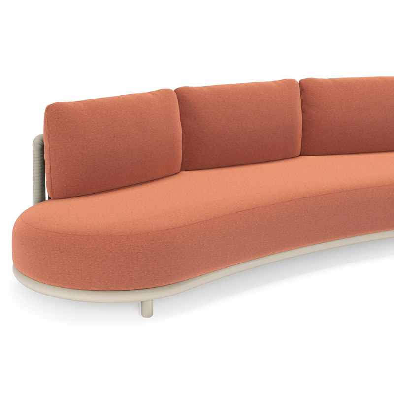 Lomano loungebank in beige aluminium en beige verticaal geweven luxe vlakke rope met Heritage Rust all weather sunbrellaÂ® luxe