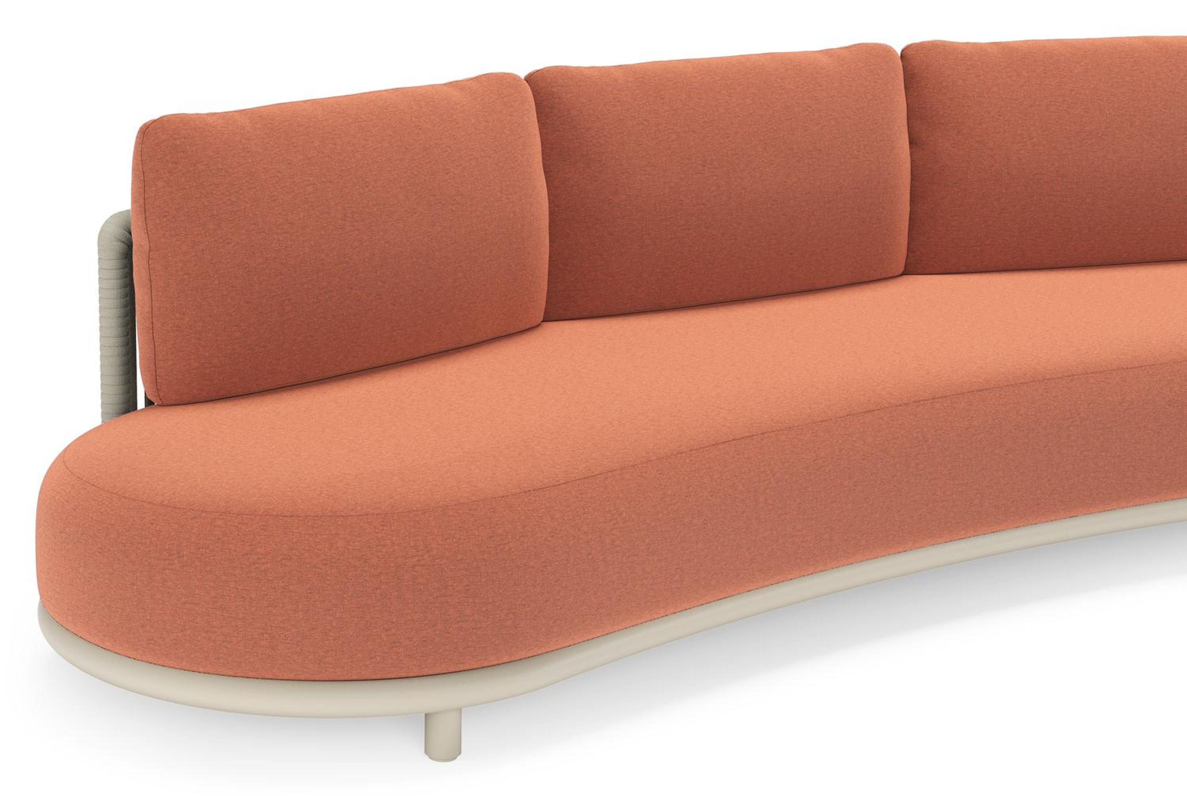 Lomano loungebank in beige aluminium en beige verticaal geweven luxe vlakke rope met Heritage Rust all weather sunbrellaÂ® luxe