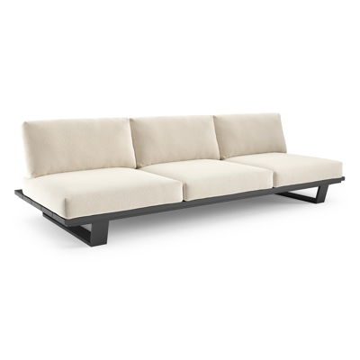 Canapé de jardin Pagino en aluminium noir et coussins en all weather cosytica althea off white