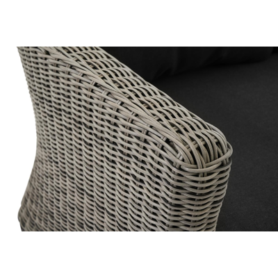 Borello loungezetels 2 x 1-zit in grijs wicker en grijs wicker met zwart weather+ softtouch kussen